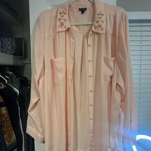 Torrid Pink Button Down Shirt with Embroidered Collar
